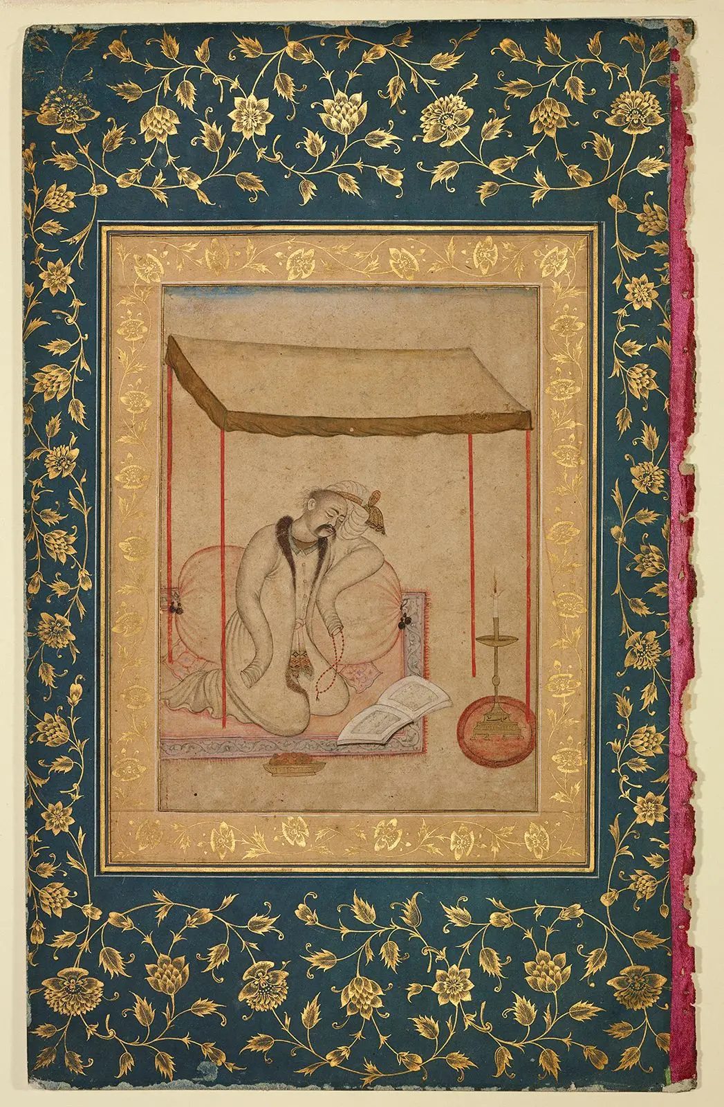 A Drowsy Courtier Reading by Candlelight by signed by Naqi