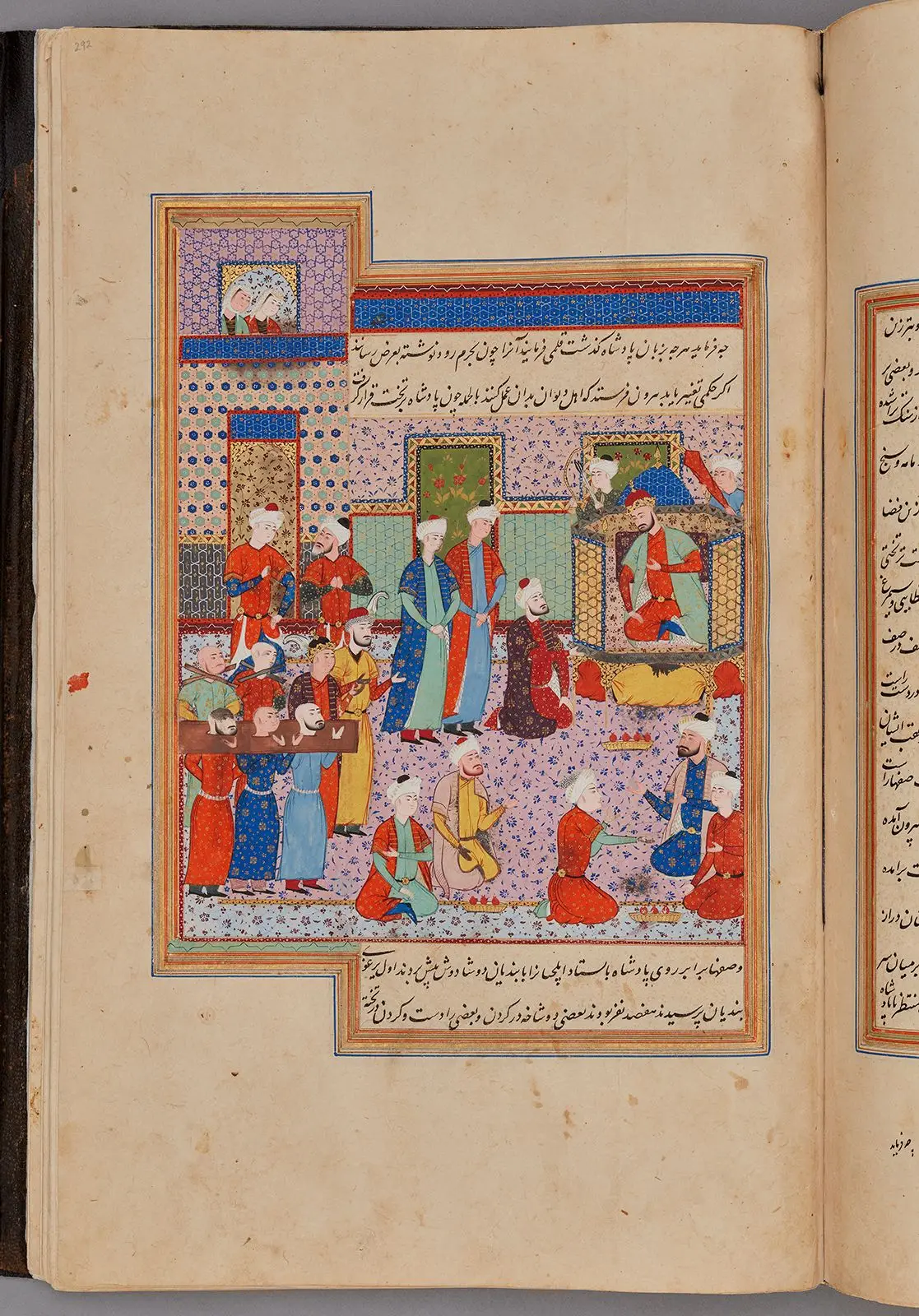 Prisoners and messengers before the ruler of Khutalan, Folio from a manuscript of Nigaristan by Author: Ahmad