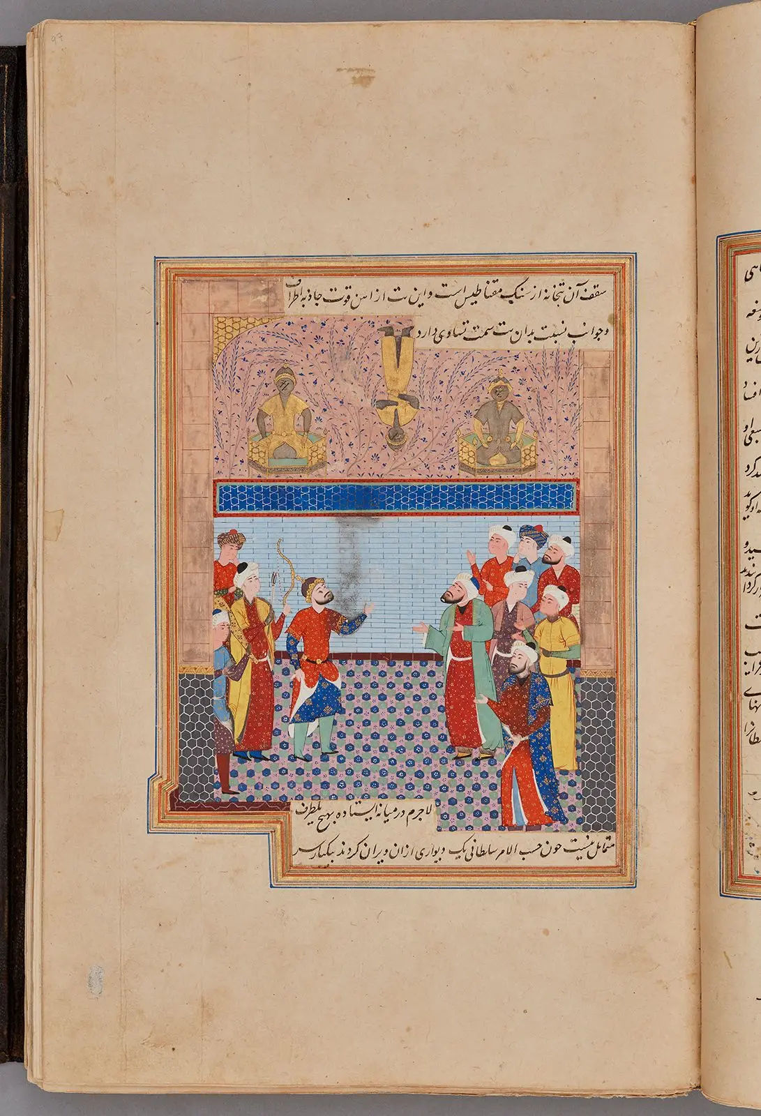 Mahmud of Ghazna and the fallen idol in the temple, Folio from a manuscript of Nigaristan by Author: Ahmad