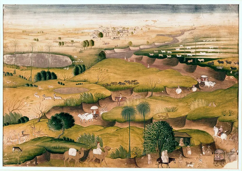Landscape with villagers, travellers, and animals by Unknown artist