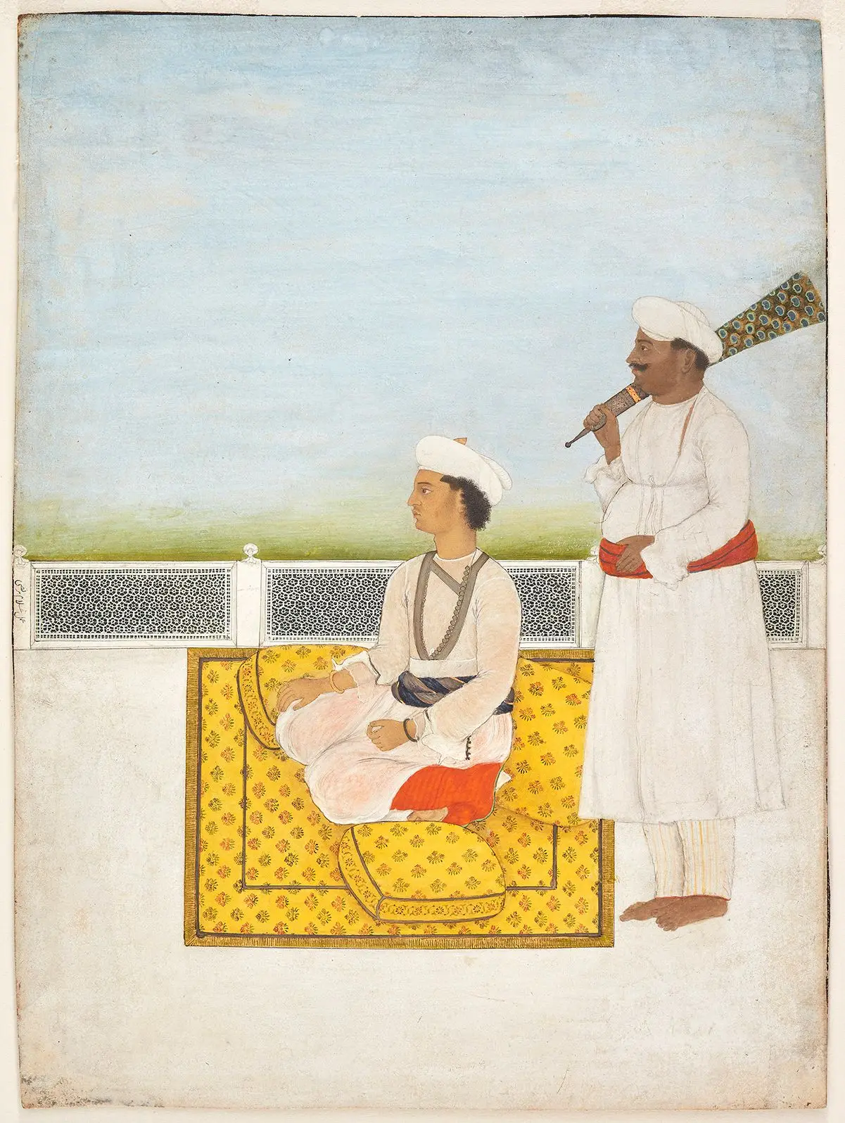Mirza Salim attended by Turbiyat Khan by Artist (painter attributed): Ghulam Murtaza Khan, 1760 - 1840