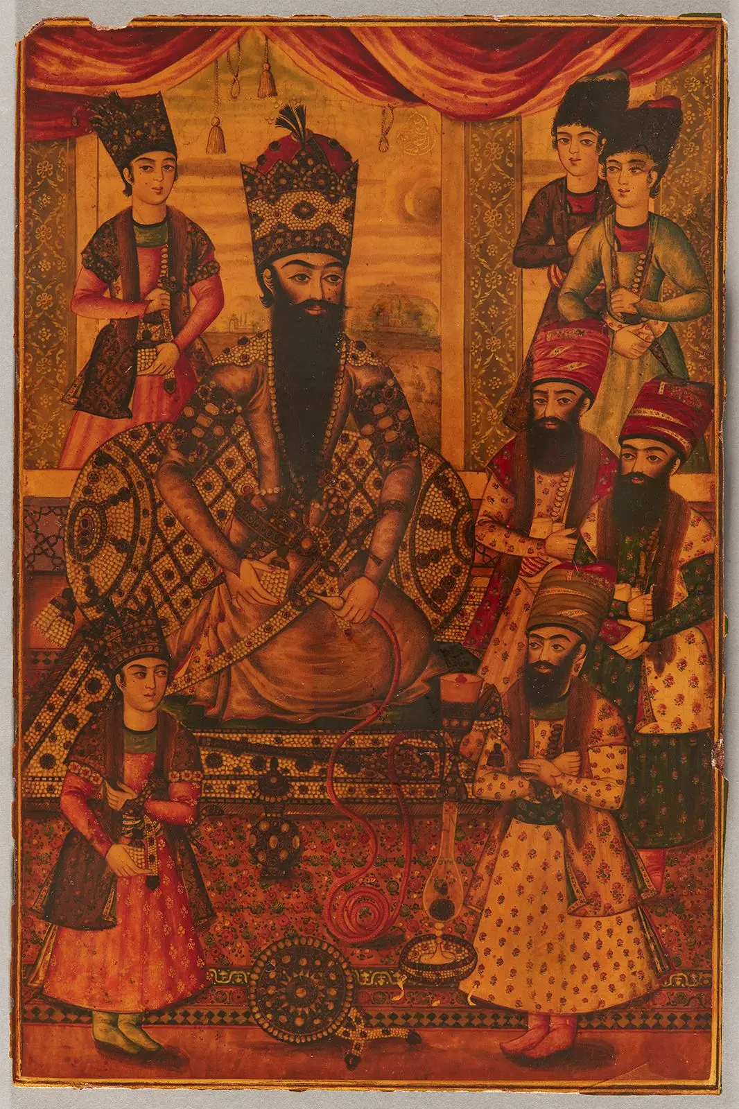 Panel from a Mirror Case with Fath ‘Ali Shah and Courtiers by Unknown artist