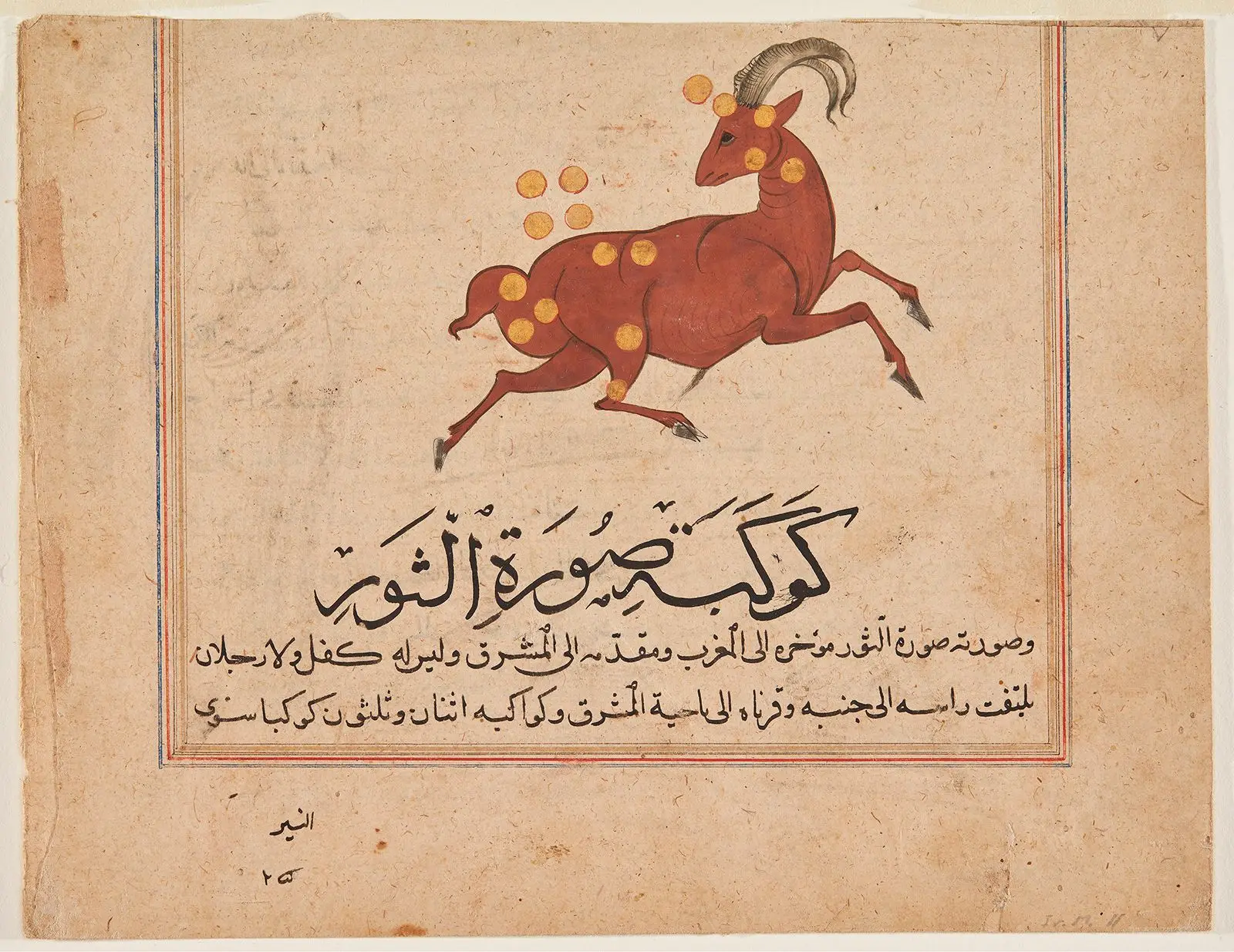 The Constellation Aries (with text from the Constellation of Taurus), From Kitab Suwar al-Kawakib al-Thabita (Book of the Images of Fixed Stars) by Author: `Abd al-Rahman b. `Umar al-Sufi
