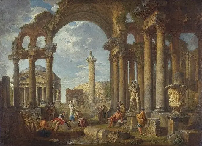 A Capriccio of Roman Ruins with the Pantheon by Giovanni Paolo Panini