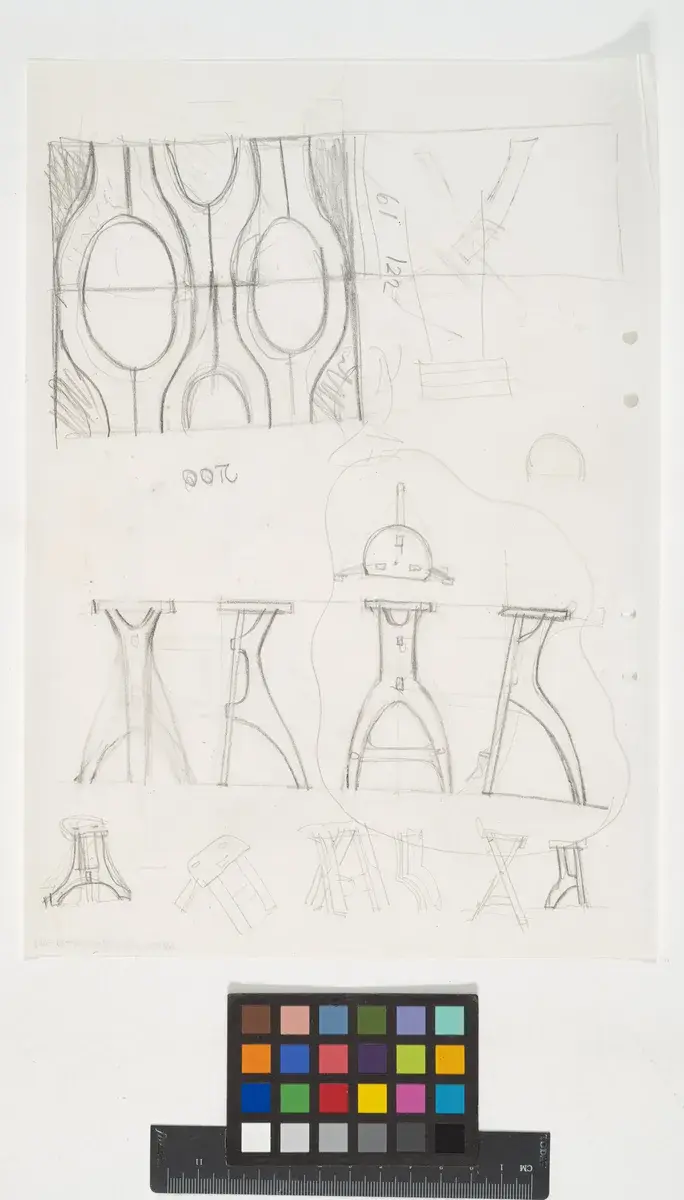 Kristoffer school. Sketch of stool. by Asmussen, Erik