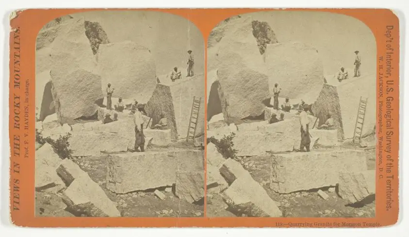 Quarrying Granite for Mormon Temple, No. 119 from the series "Views in the Rocky Mountains" by William Henry Jackson