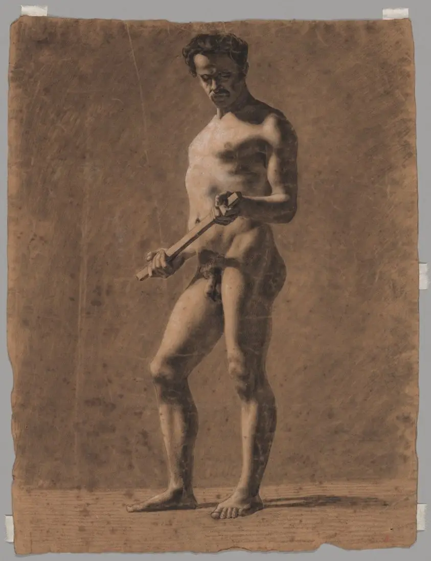 Standing Academic Male Nude (recto); Sketch of Upper Arm (verso) by Eugène Delacroix