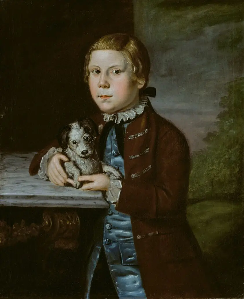 Boy of Hallett Family with Dog by Artist unknown (American, 18th century)