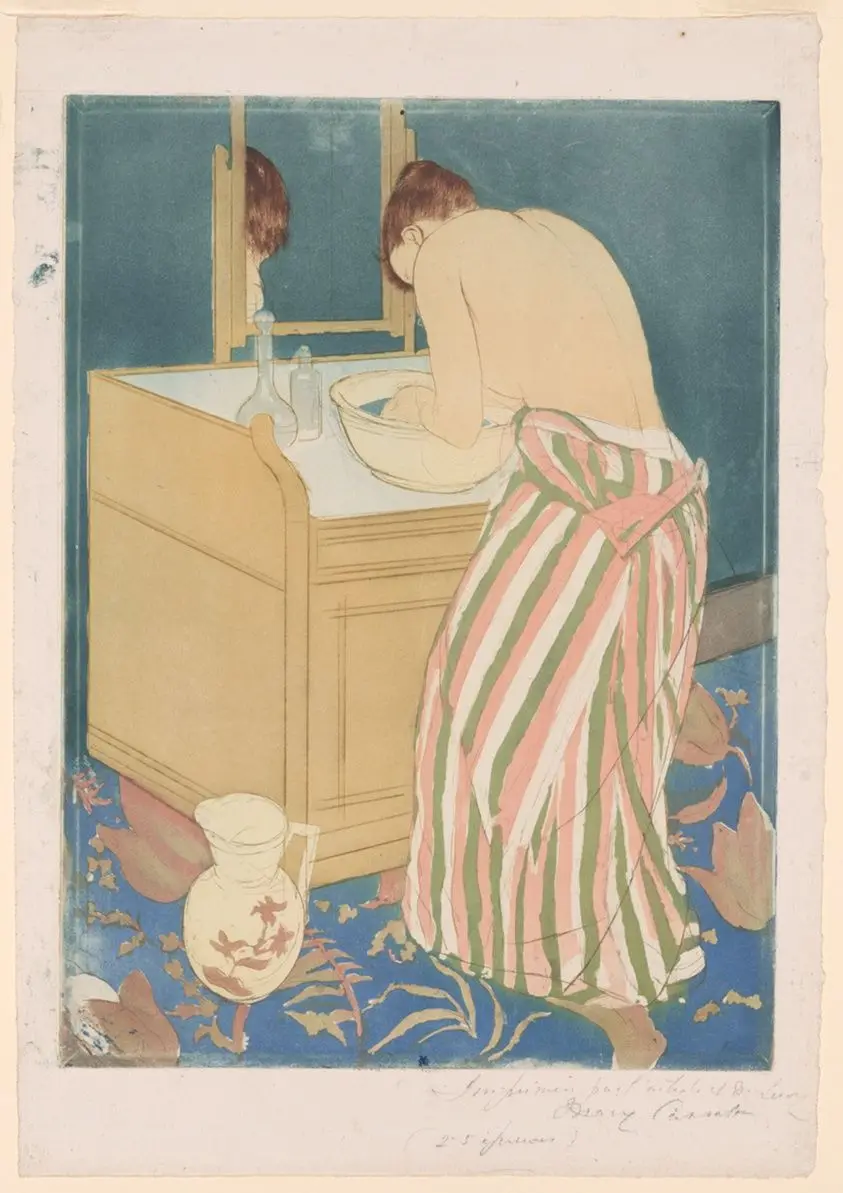 Woman Bathing by Mary Cassatt (American, 1844-1926)