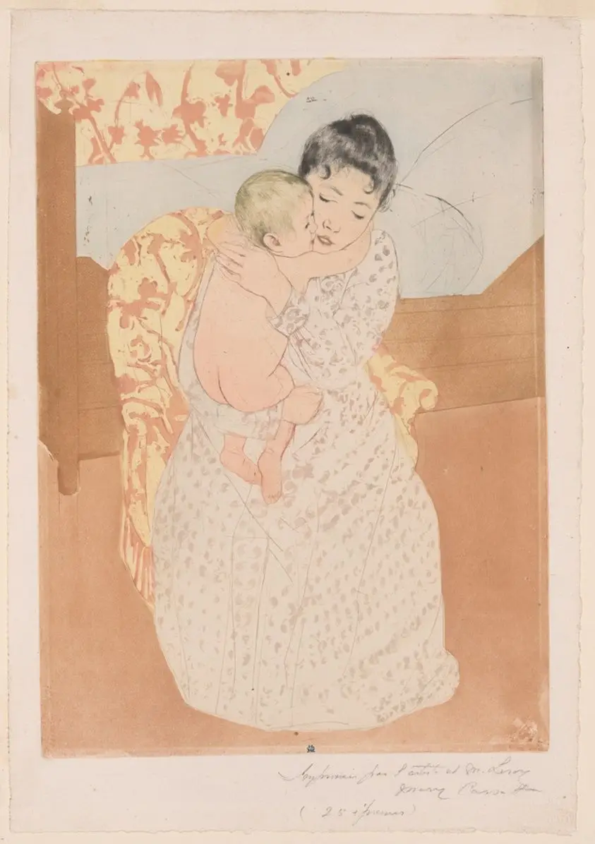 Maternal Caress by Mary Cassatt (American, 1844-1926)