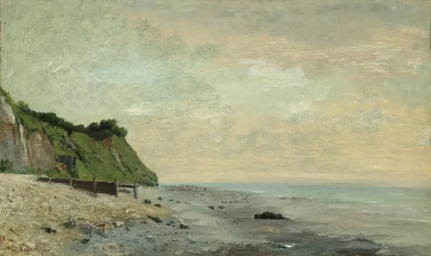 Cliffs on the Sea Coast: Small Beach, Sunrise (Falaise au bord de la mer, vu Petite Plage, soleil levant) by Gustave Courbet