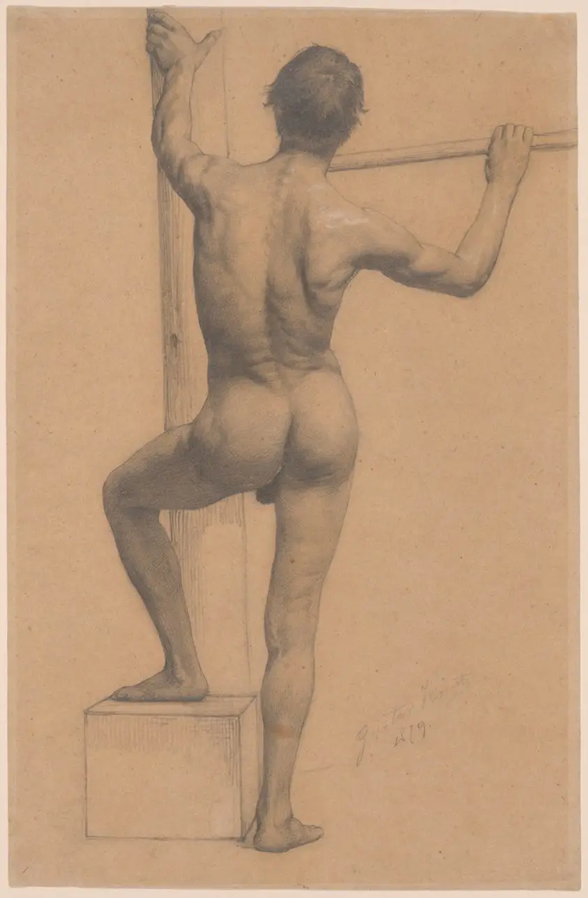 Male Nude with Left Foot on a Pedestal by Gustav Klimt