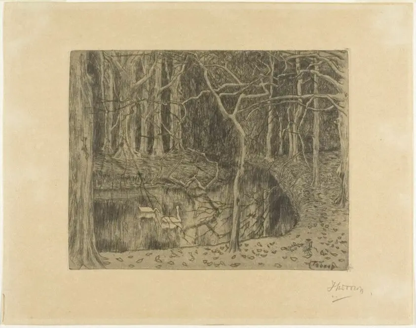 Woodland with a Pond and Swans by Jan Toorop