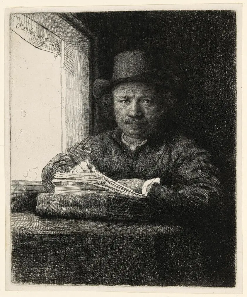 Self-Portrait Etching at a Window by Rembrandt van Rijn