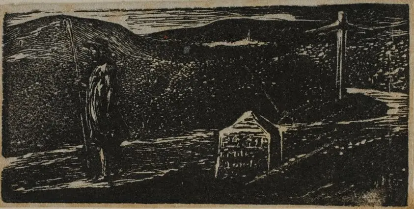 Colinet's Journey: Milestone Marked LXII Miles to London, from The Pastorals of Virgil by William Blake