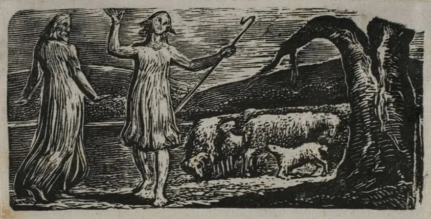 Colinet Departs in Sorrow: Riven Trunk at Right, from The Pastorals of Virgil by William Blake