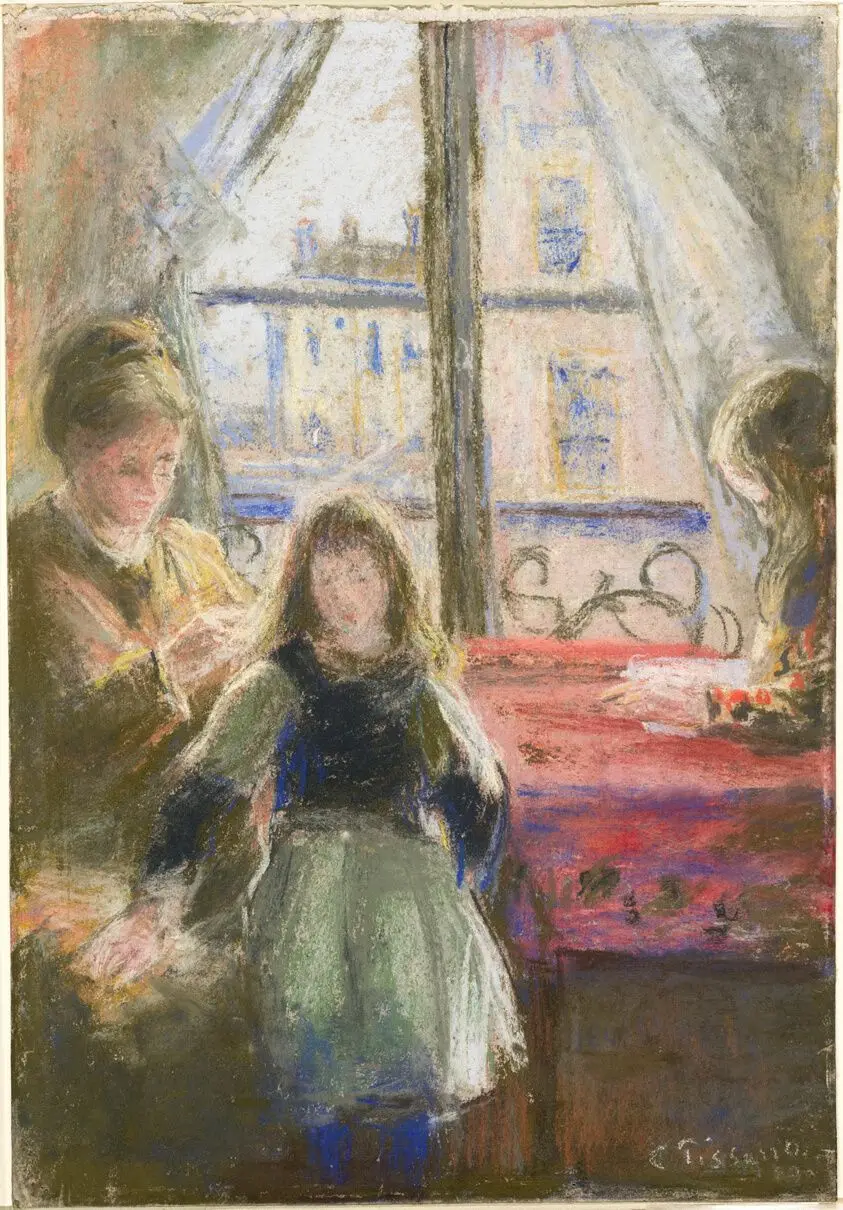 At the Window, rue des Trois Frères by Camille Pissarro