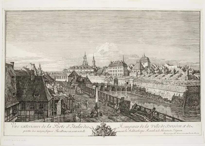 Exterior View of the Italian Gate of the Ramparts of the Town of Dresden by Bernardo Bellotto