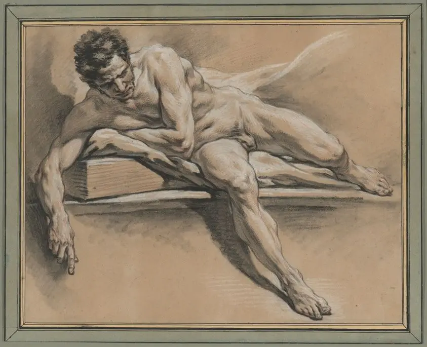 Academic Study of a Reclining Male Nude by François Boucher