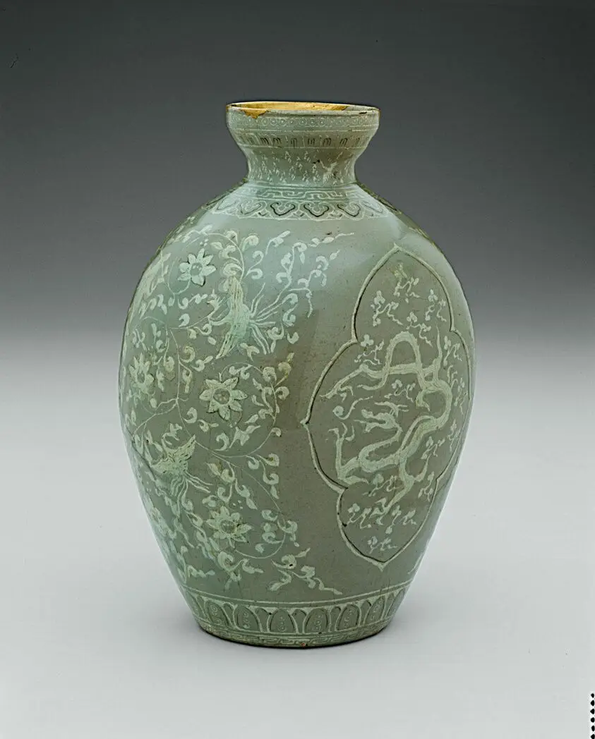 Vase with Dragon and Bonghwang (Mythical Birds) Motifs by Korea