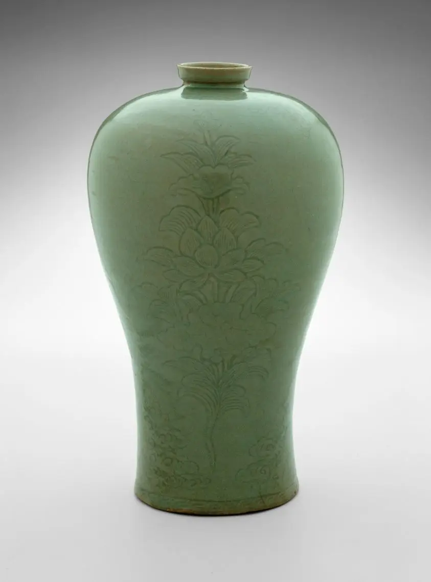 Plum Vase (Maebyeong) with Lotus Motif by Korea