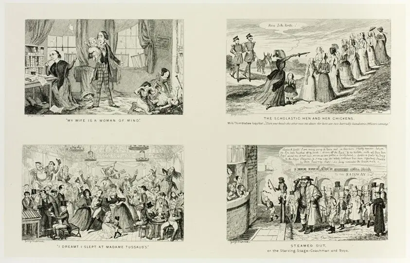 "My Wife is a Woman of Mind" from George Cruikshank's Steel Etchings to The Comic Almanacks: 1835-1853 (top left) by George Cruikshank (English, 1792-1878)