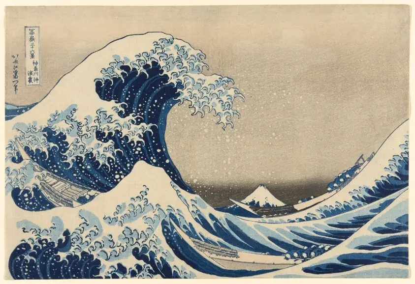 Under the Wave off Kanagawa (Kanagawa oki nami ura), also known as The Great Wave, from the series "Thirty-Six Views of Mount Fuji (Fugaku sanjūrokkei)" by Katsushika Hokusai 葛飾 北斎