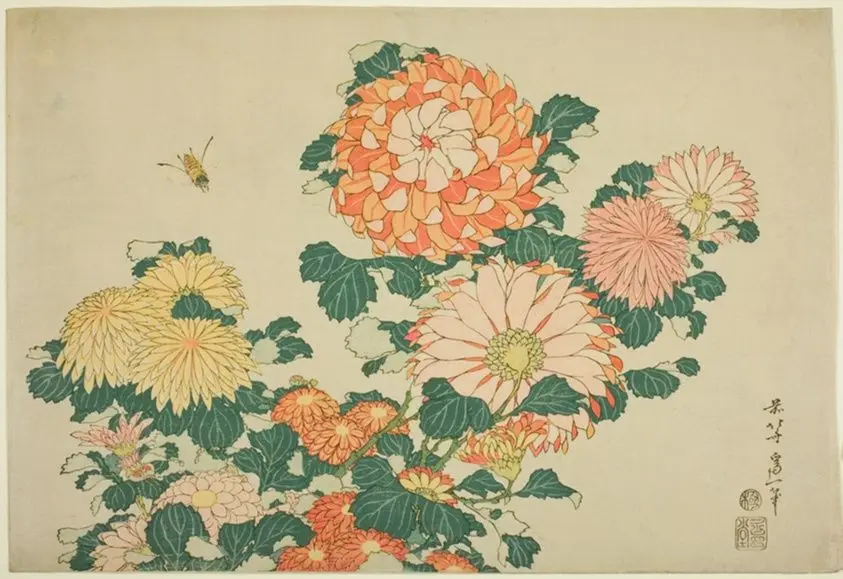 Chrysanthemum and Horsefly, from an untitled series of Large Flowers by Katsushika Hokusai 葛飾 北斎
