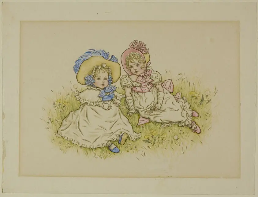 Two Little Girls with Bonnets by Kate Greenaway