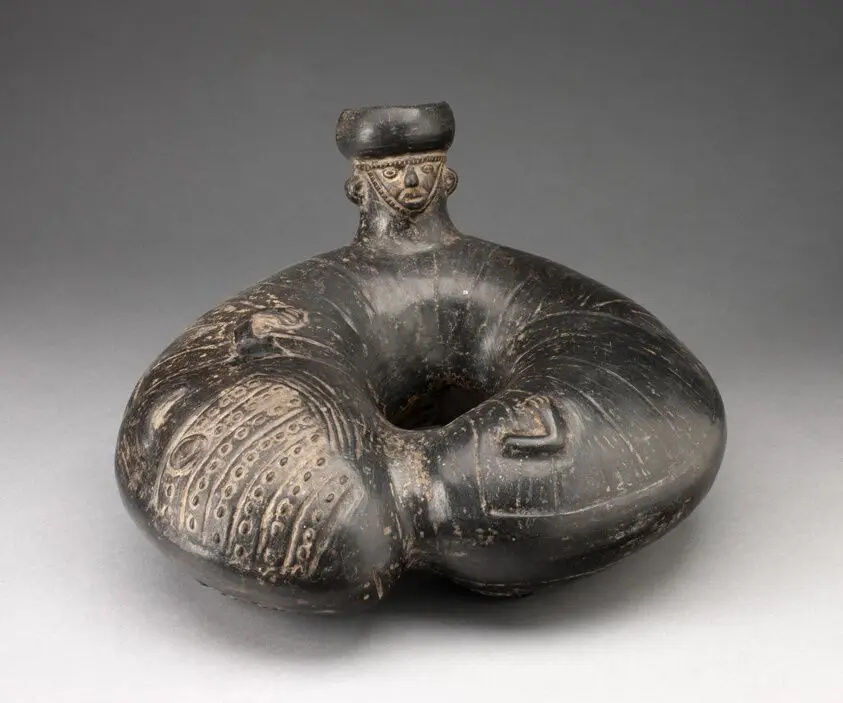 Jar Shaped like an Curling Insect with Single Spout in the Form of a Human Head by Chimú