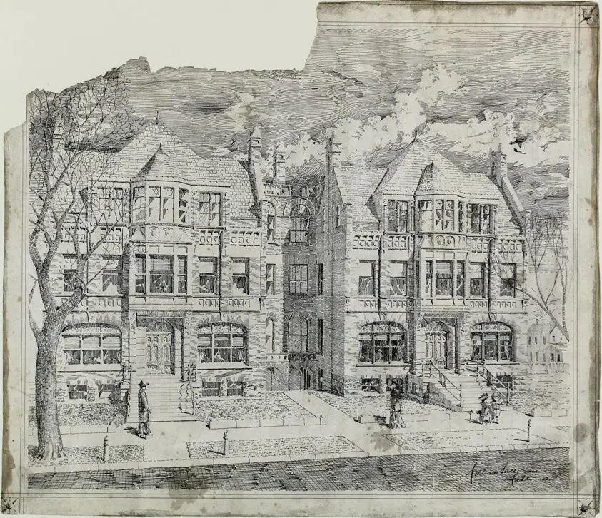 Double House for Mr. Straus, Perspective View by Adler & Sullivan, Architects (American, fl. 1883–1895)