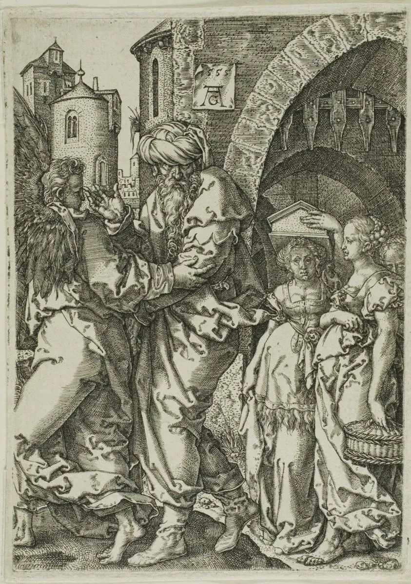 Lot and His Family Fleeing from Sodom, from The Story of Lot by Heinrich Aldegrever