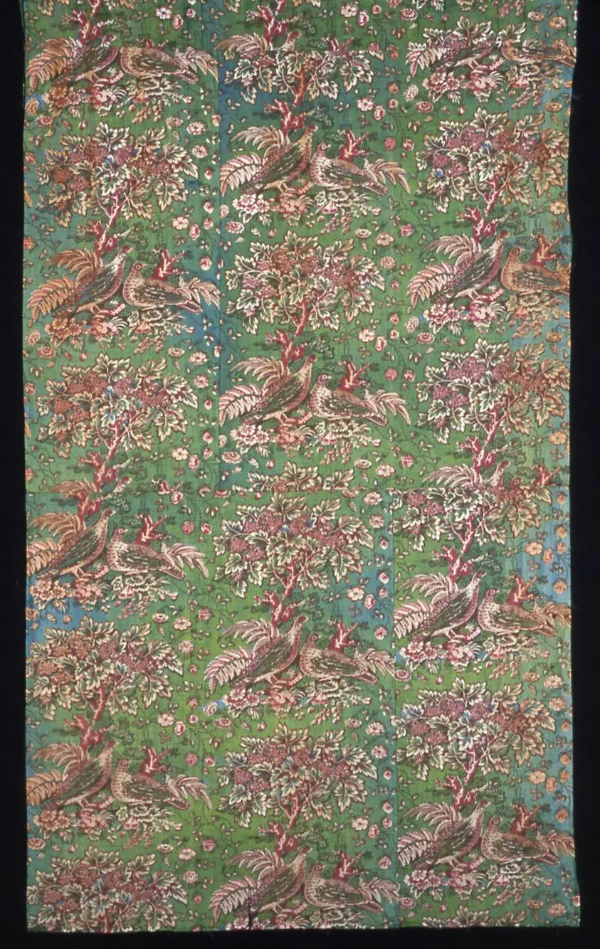 Plum Trees and Pheasants (Furnishing Fabric) by Printed at Bannister Hall Print Works (English, 1798-1893)