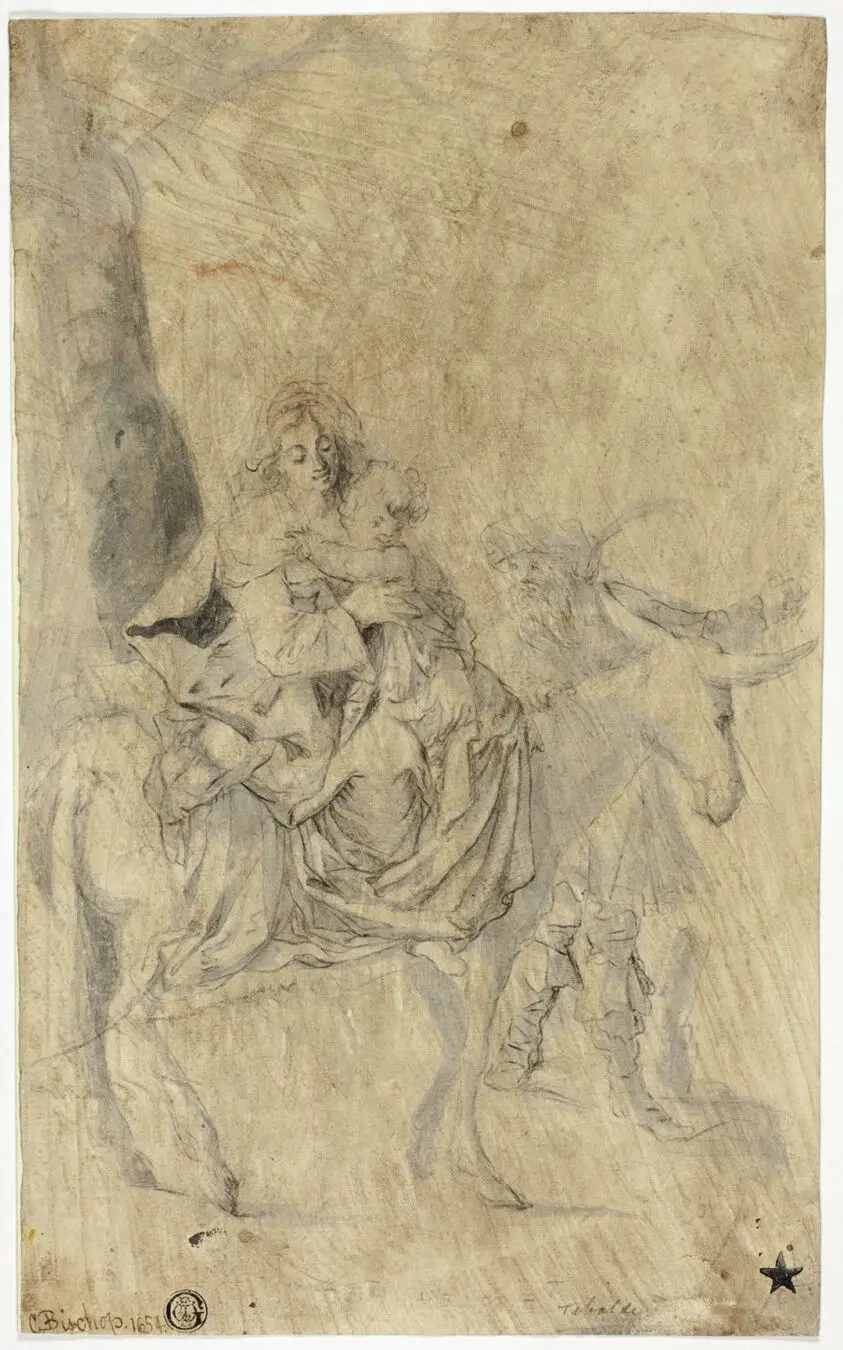 Flight into Egypt by Cornelis Bisschop (Dutch, 1630-1674)