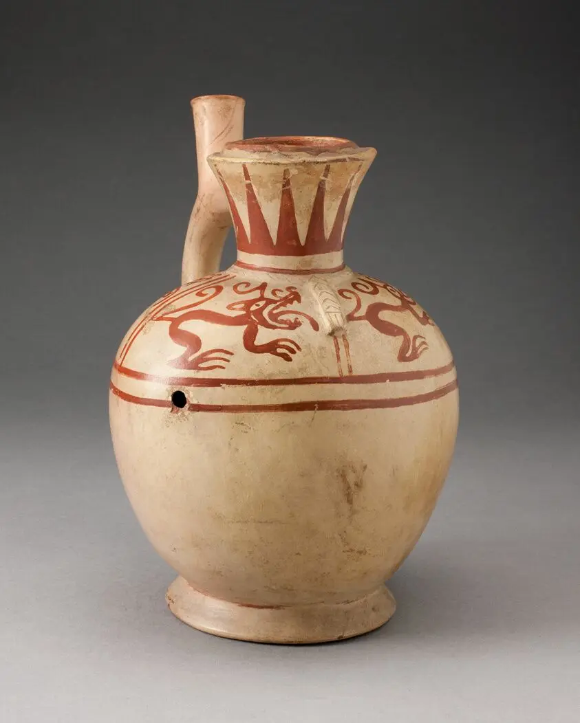 Handle Spout Jug with Quadruped Motifs by Moche