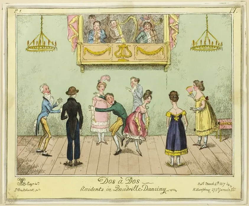 Dos-a-dos - Accidents in Quadrille Dancing by George Cruikshank (English, 1792-1878)