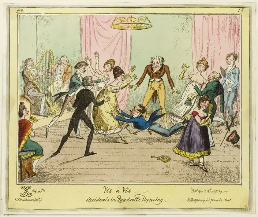 Vis a Vis - Accidents in Quadrille Dancing by George Cruikshank (English, 1792-1878)