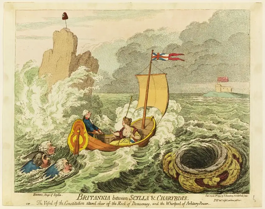 Britannia Between Scylla and Charybdis by James Gillray (English, 1756-1815)