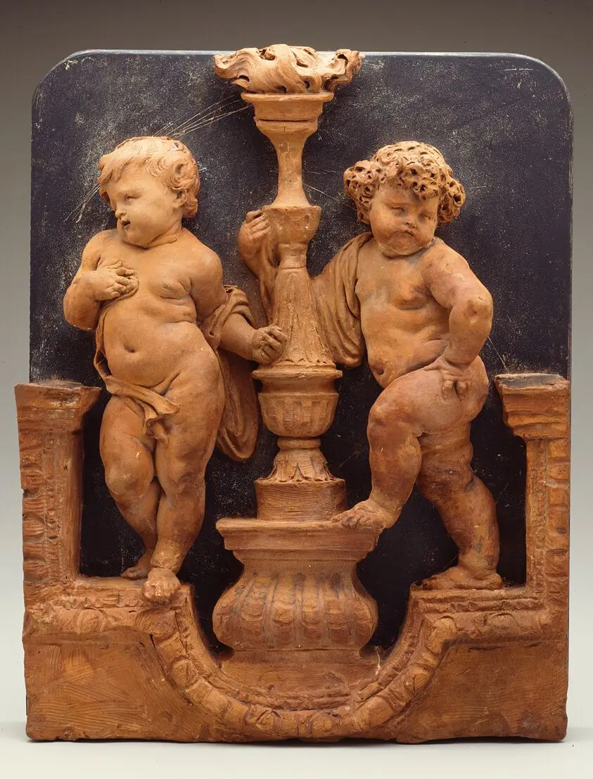 Two Putti Supporting a Torch by Flemish