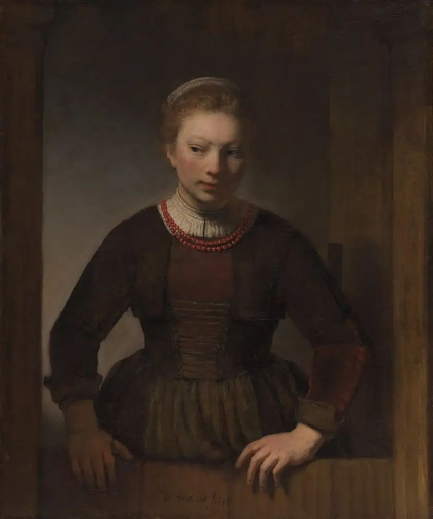 Young Woman at an Open Half-Door by Rembrandt van Rijn