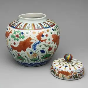 Lidded Jar with Design of a Lotus Pond by Unknown artist