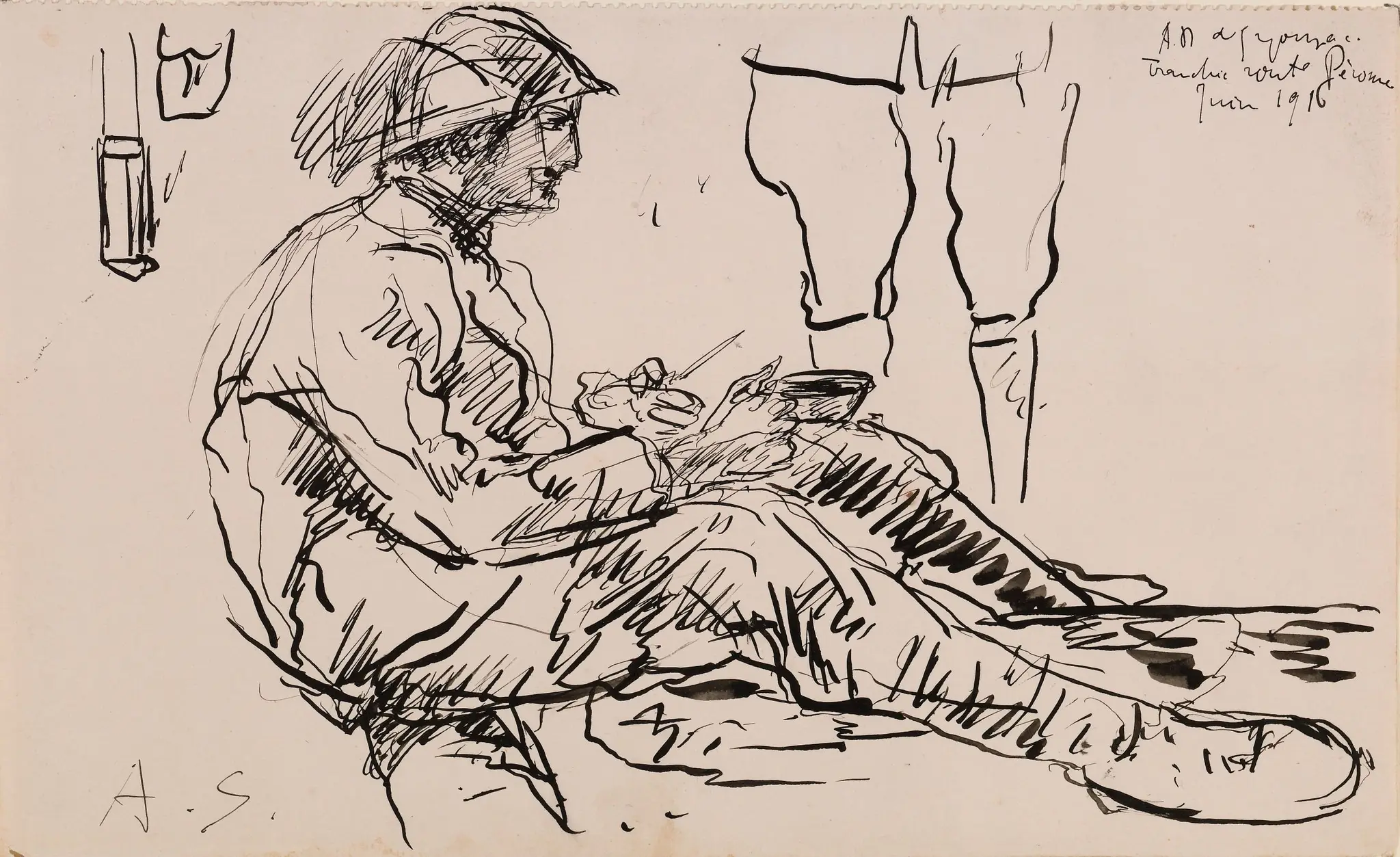 Seated Soldier Eating from the series Nine Drawings Made at the Front, World War I by André Dunoyer de Segonzac