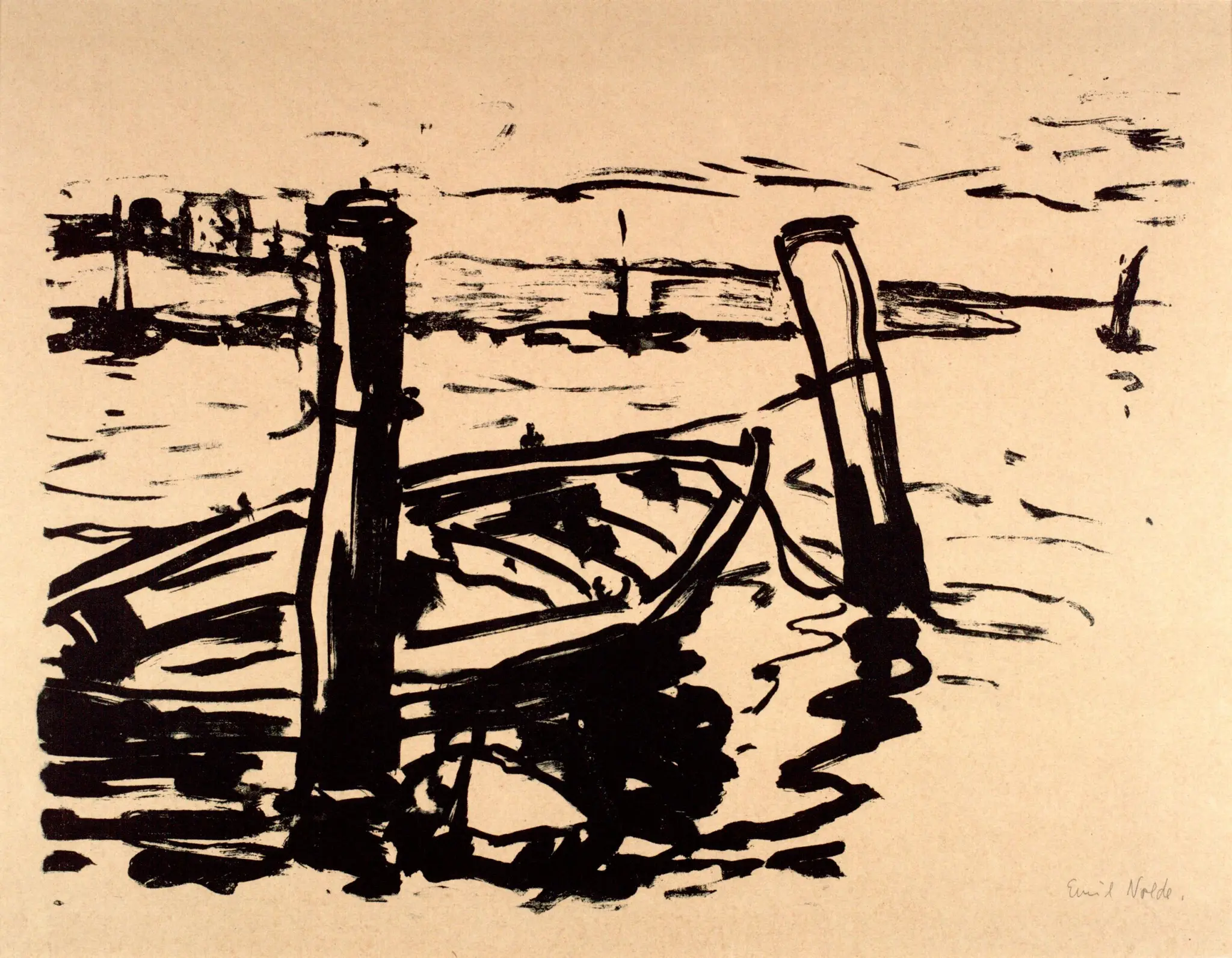 Harbor Scene with Rowboat by Emil Nolde