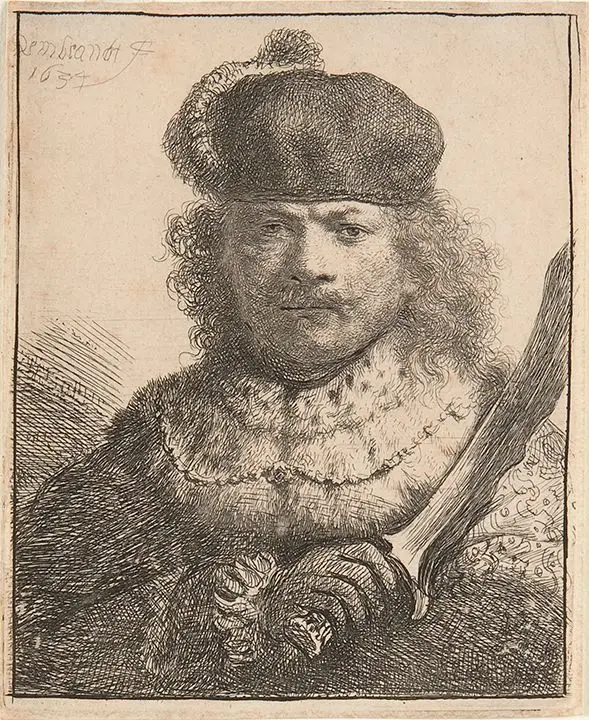 Portrait of Artist with Raised Sabre by Rembrandt van Rijn