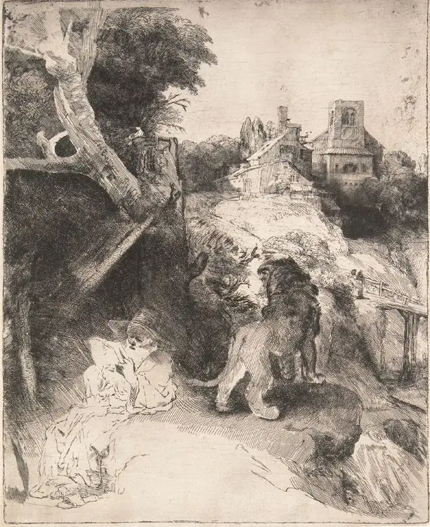 Saint Jerome in an Italian Landscape by Rembrandt van Rijn