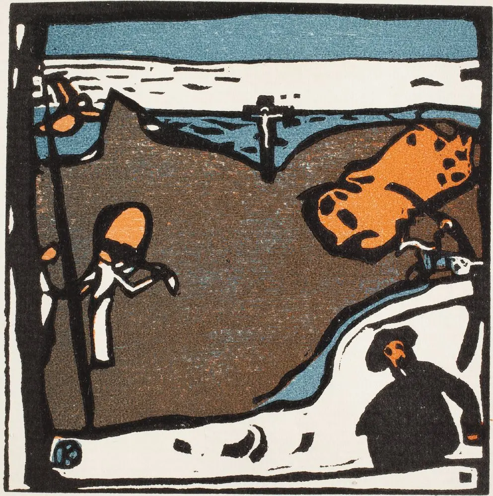 Landscape with Figure and Crucifix (Landschaft mit Figuren und Kruzifix), from the suite Sounds (Klänge) by Vassily Kandinsky (also called Vasilij Kandinskij; Wassily Kandinsky)