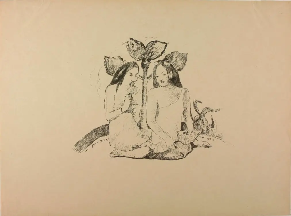 Two Seated Tahitian Girls by Paul Gauguin