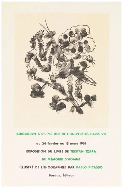 Exposition Du Livre De Tristan Tzara / De Mémoire D'homme / Illustré De Lithographies Par Pablo Picasso / Bordas, Éditeur by Pablo Picasso