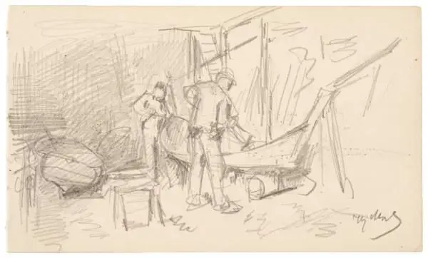 Two Men and Boats by Henry Mosler