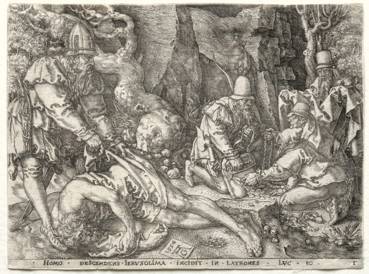 The Parable of the Good Samaritan: The Robbers Attacking the Travelers by Heinrich Aldegrever